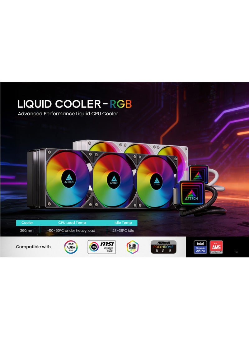 AZTECH 360mm AIO Liquid CPU Cooler White Triple PWM ARGB Fans Infinite Mirror Pump Copper Base 280W TDP High Performance Water Cooling for Gaming PC Intel LGA1700 AMD AM5 AM4 - Image 2